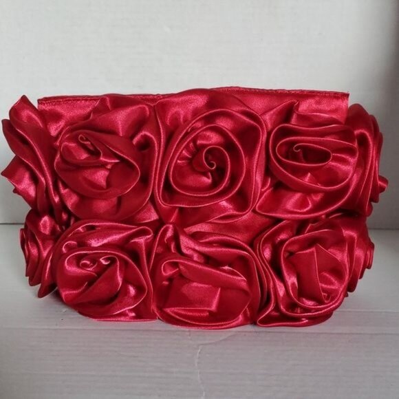 For Your Ease Only Clutch Bag Pouch Purse Red Satin Roses WOMEN'S WOMAN'S - Picture 16 of 16